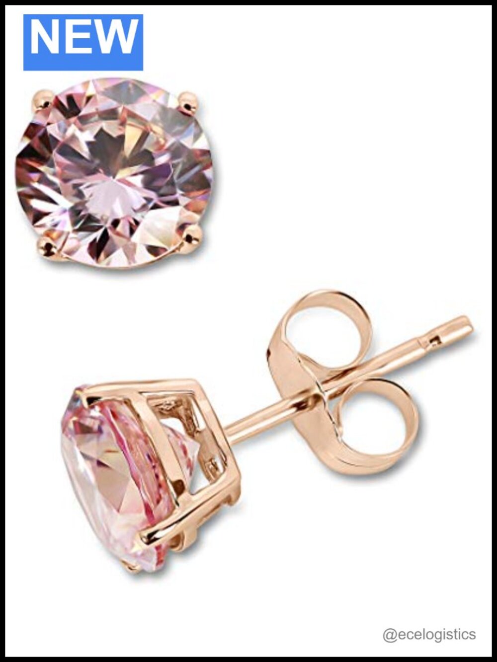 14K Solid Rose Gold Simulated Morganite Round Stud Earrings